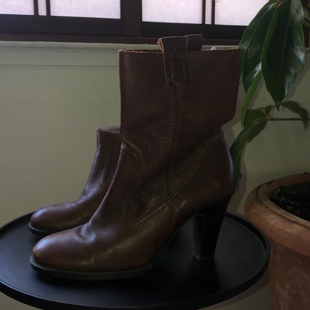 Brown leather booties